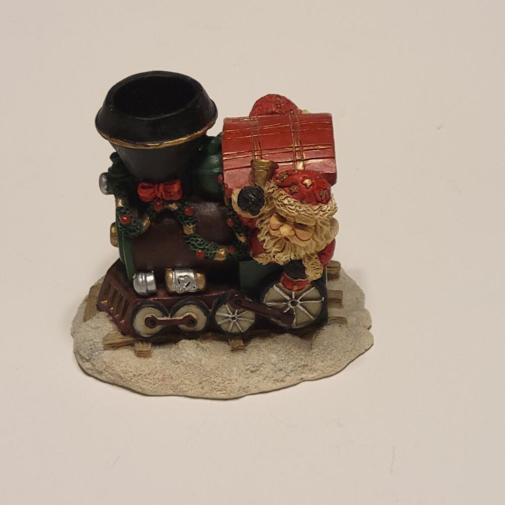 Vintage Christmas train locomotive Santa Claus candle holder Black/Red/Green